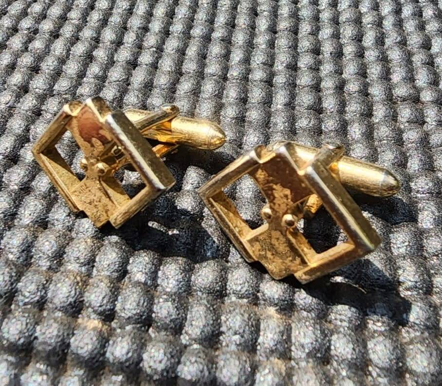 Boutons De Manchettes Plaqués Or Vintage - Motif Notes De Musique - Occasion Propre